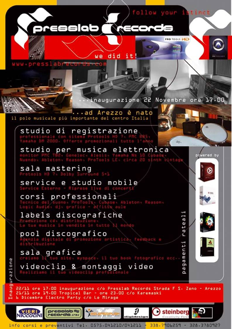 Presslaboys Presslab Studio Audio Courses Corso Cubase Corso Pro Tools Acustica Ingegneria del Suono Sound Engineering Mixaggio Alex Picciafuochi Alessandro Picciafuochi Arezzo Toscana Rainbox